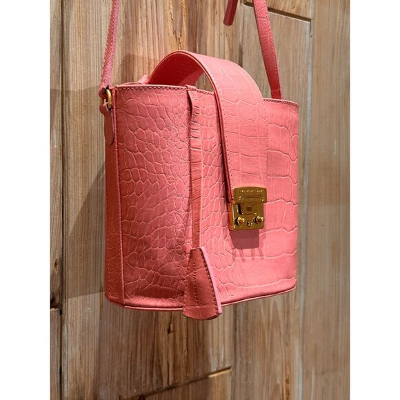 EVERYDAY TRENDING PINK FAUX CROC SKIN 80'S 90'S Y2K TATIANA LUNA BUCKET SHOULDER - Picture 2 of 6